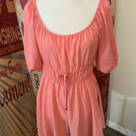 BeBop Peach Pink Puff Sleeve Romper - Picture 1 of 5